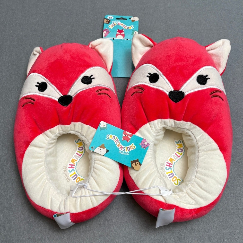 Squishmallows Fifi the‎ Red Fox Plush Slippers Red White Size 8-9 New with Tags